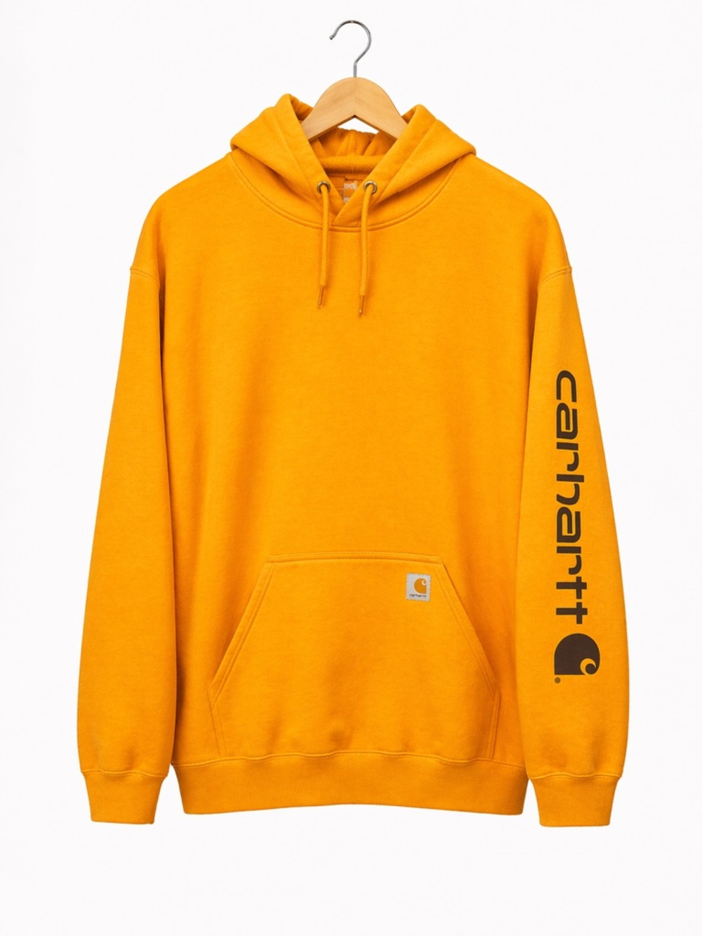 Carhartt Orange Hoodie XL Loose Fit Sleeve Logo Pullover Workwear Sweatshirt